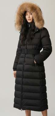 Moncler Long Puffer Down Coat With Fur Hood Black Sz 0